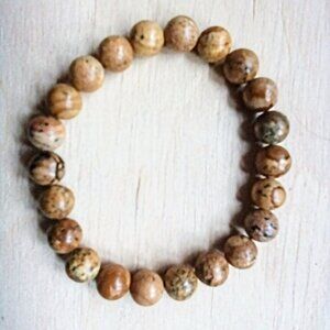 Bracelet Beaded Petrified Faux Wood (8mm Beads) Stretch 7" +